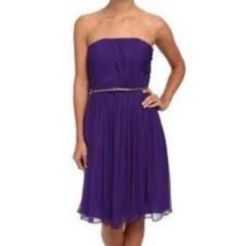 Donna Morgan 100% silk strapless draped Grecian dark purple cocktail dress - Picture 2 of 7